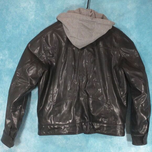 Signature Levi Strauss Faux Leather Heavy Hoodie Jacket, Sherpa Lined, Size L - Picture 2 of 9